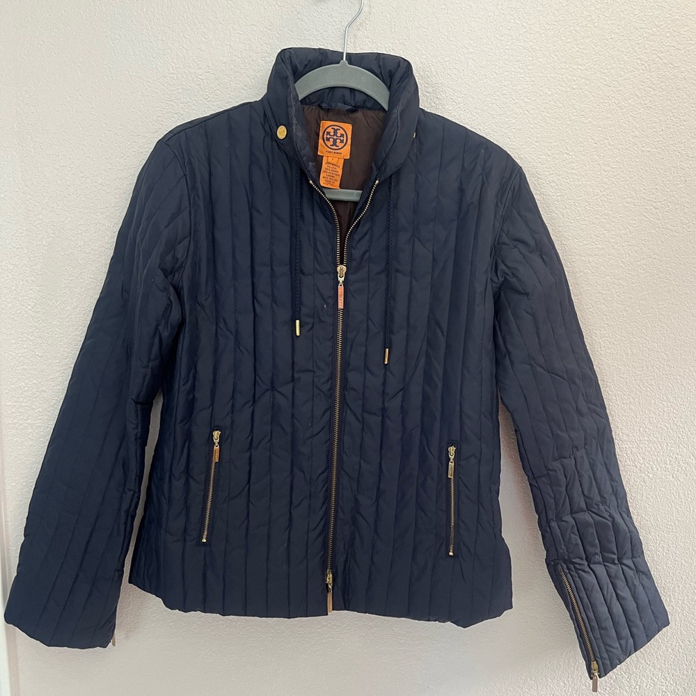 Tory Burch Bomber Puffer Women’s Long Sleeve Jacket Navy Blue Size Small